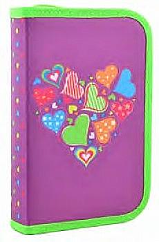 Пенал твердий одинарний з двома клап. Hearts purple, 20,5*13*3,6, 531683