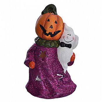 Декор "Гарбуз-чоловік з привидом" 19 см, лавандовий, 82330099 Декор "Гарбуз-чоловік з привидом" 19 см, лавандовий, 82330099