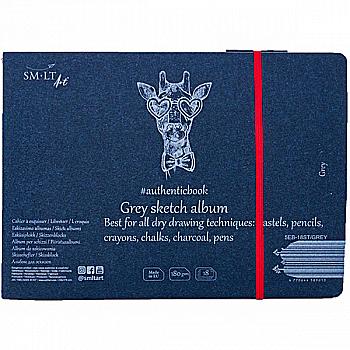 Альбом для ескізів Authentic А5, 180 г/м², 18 арк, сірий, Smiltainis Альбом для ескізів Authentic А5, 180 г/м², 18 арк, сірий, Smiltainis
