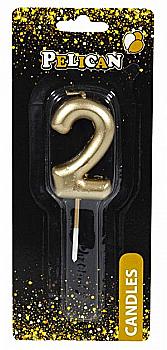 Свеча-цифра для торта Pelican "2", золото, 6 см, 866012 Свеча-цифра для торта Pelican "2", золото, 6 см, 866012