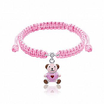 Браслет плетений "Ведмедик з серцем", рожевий, 419556300611