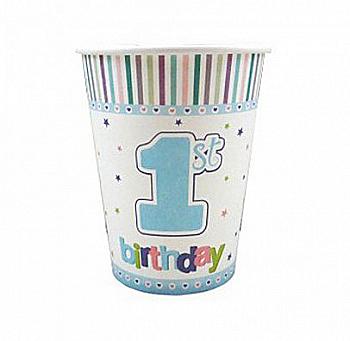 Стаканчики "1st birthday", блакитні, 8 шт, F-080807 Стаканчики "1st birthday", блакитні, 8 шт, F-080807
