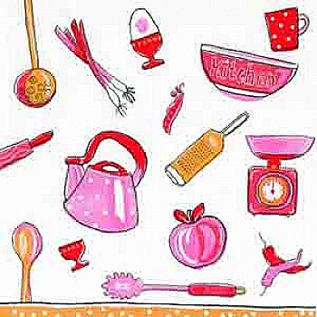 Серветка для декупажу 25*25 см "Кухонне начиння" червоне IHR-L 475310