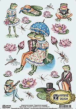 Карта декупажна А4 Жаб`ячий концерт, 40 г/м², 085 Карта декупажна А4 Жаб`ячий концерт, 40 г/м², 085