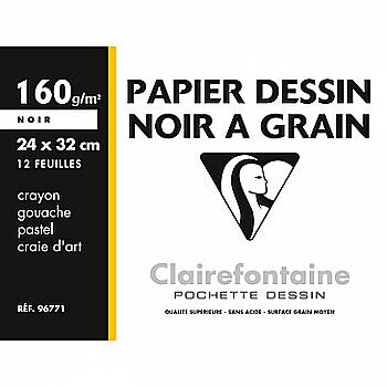 Папка для пастели 24*32 см Noir a Grain, 12 л. (160 г/м2), чёрная бумага, 96771C Clairefontaine Папка для пастели 24*32 см Noir a Grain, 12 л. (160 г/м2), чёрная бумага, 96771C Clairefontaine