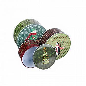 Подарунк. коробка новорічна бляшана кругла вел., 6-1908-127