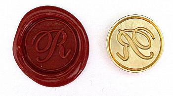 Круглая латунная печать d24 мм – англ. буква "R" с лакированной деревянной ручкой, 40118T