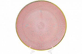 Тарілка сервірувальна 33 см, рожева із золотою облямівкою, 587-008