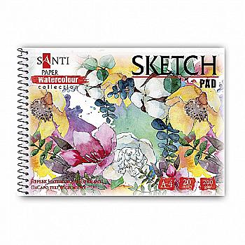 Альбом для акварелі "Flowers" А4, "Paper Watercolour Collection" 20 арк., 200г/м3, Santi, 130499 Альбом для акварелі "Flowers" А4, "Paper Watercolour Collection" 20 арк., 200г/м3, Santi, 130499