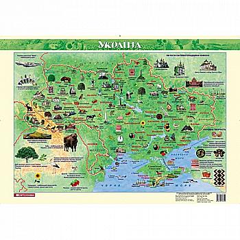 Карта Украины иллюстрированная, ламинированная на планках, для детей, размер: 67х47см, (у) 7029 Карта Украины иллюстрированная, ламинированная на планках, для детей, размер: 67х47см, (у) 7029