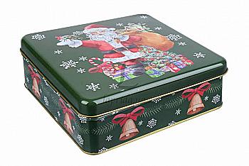 Подарункова коробка новорічна бляшана 17*17*5,8 см, 63-1255