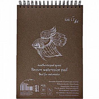 Альбом для акварелі на спіралі Authentic A4, 280 г/м², 35 арк, коричневий, Smiltainis Альбом для акварелі на спіралі Authentic A4, 280 г/м², 35 арк, коричневий, Smiltainis