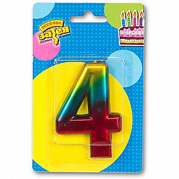 Свічка-цифра "4" Райдужна металік, 8 см, 1502-3768