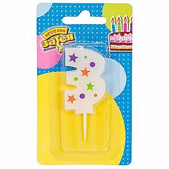 Свічка-цифра "3" Зірки, 5 см, 1502-4227