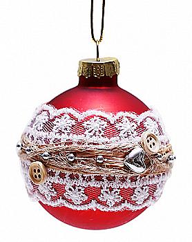 Ялинкова куля 6 см червоний з білим мереживом, NY15-109