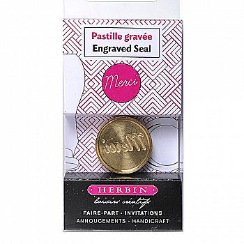 Кругла латунна печатка d24 мм "Merci", 40472T