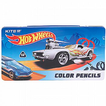 Карандаши цв. трехгранный, 12 шт., мет. пенал Hot Wheels, HW21-058 Карандаши цв. трехгранный, 12 шт., мет. пенал Hot Wheels, HW21-058