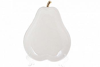 Тарілка порцелянова "Груша" 21 см, білий перламутр із золотом, FG2-372