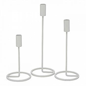 Подсвечник декоративный металлический "Fio" h=32 см/d=11 см на ножке, белый, 9710096/2016649