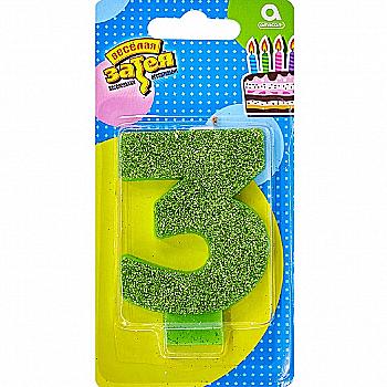 Свічка-цифра "3" Глітер, 8 см, 1502-4648