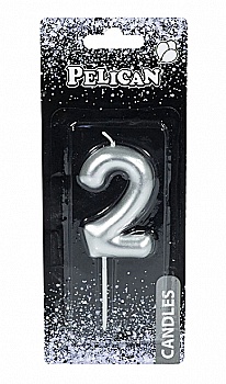 Свічка-цифра для торта Pelican "2", срібло, 6 см, 866022 Свічка-цифра для торта Pelican "2", срібло, 6 см, 866022