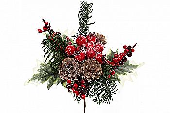 Букетик з хвої, шишок, ягід і листя 19 см, 903-503