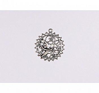 Набір металевих підвісок Пташка в крузі 32,2*29 мм, 10 шт