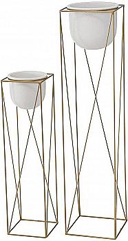 Горщик для рослин керамічний "Kumbo" h=21 см на металевій підставці, біло-золотий, 9801563/2005188