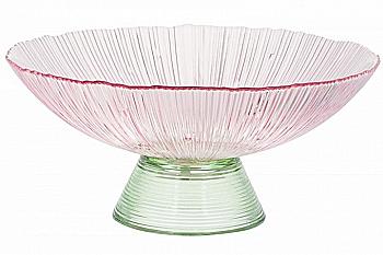 Фруктовница из цветного стекла 25 см, на ножке, розовый с изумрудным, 5019Z