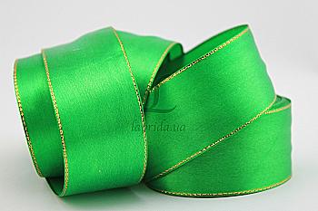 Лента атлас с краем 38 мм-23 м, 019, зеленая