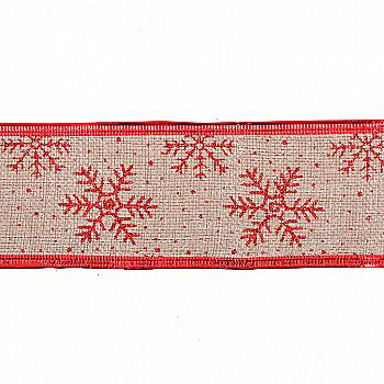 Стрічка декоративна 6 см*2 м, з червоною сніжинкою, 750314 Стрічка декоративна 6 см*2 м, з червоною сніжинкою, 750314