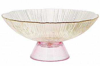 Фруктовница из цветного стекла 25 см, на ножке, янтарный с розовым, 5019HB