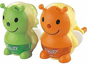 Точилка механическая Deli 0653 ASS пластик, непрозрачная, с контейнером "Пчелка" ("Телепузик") (43449)