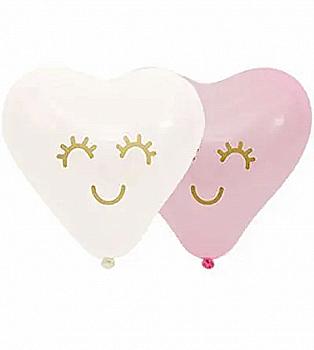 Шар воздушный 10" Сердце бело-розовое с рисунком, 1105-0374 Шар воздушный 10" Сердце бело-розовое с рисунком, 1105-0374