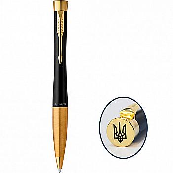 Ручка шариковая Urban Muted Black позолоченная, Parker Трезуб на торце, 30035_TR Ручка шариковая Urban Muted Black позолоченная, Parker Трезуб на торце, 30035_TR