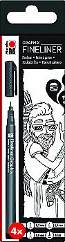 Набір лінерів на водній основі, Marabu Fineliner Graphix, чорний, 4 шт, 146000000101 Набір лінерів на водній основі, Marabu Fineliner Graphix, чорний, 4 шт, 146000000101