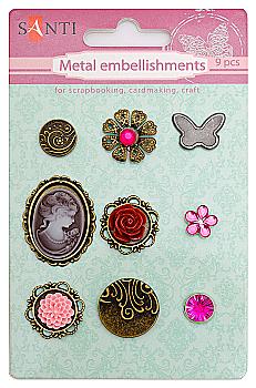 Набір прикрас металевих "Рожеві камеї" 9 шт., 952588