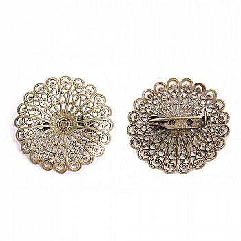 Основа для броши, Цветок, Филигрань, 36 * 36 мм, Античная бронза, 2 шт, Margo