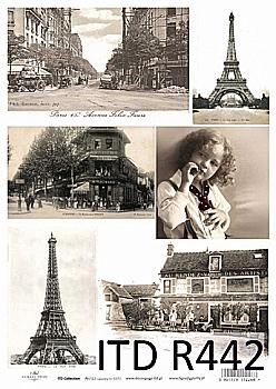 Карта декупажная А4 на рисовой бумаге "Виды Парижа", R 442