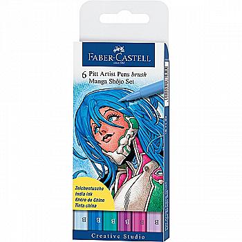 Набір ручок капілярних PITT Brush "Shojo", 6 шт. (6 кол.), 167130 Faber-Castell Набір ручок капілярних PITT Brush "Shojo", 6 шт. (6 кол.), 167130 Faber-Castell