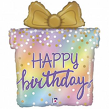 Шар воздушный 27" Фигура, Happy Birthday Подарок пастель сверкающий, 3207-2768 Шар воздушный 27" Фигура, Happy Birthday Подарок пастель сверкающий, 3207-2768