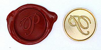 Круглая латунная печать d24 мм – англ. буква "P" с лакированной деревянной ручкой, 40116T