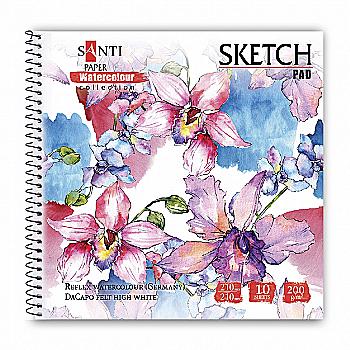 Альбом для акварелі "Flowers" 210*210 мм, "Paper Watercolour Collection" 10 арк., Santi, 130494 Альбом для акварелі "Flowers" 210*210 мм, "Paper Watercolour Collection" 10 арк., Santi, 130494