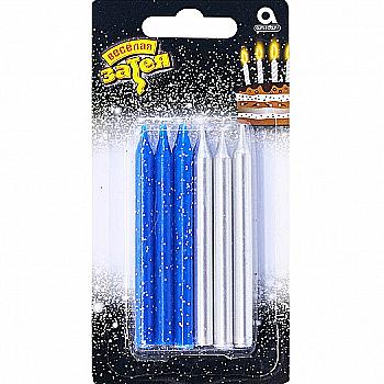 Свічки д/торта сріблясті/сині 8см, 12 од., 1502-4668