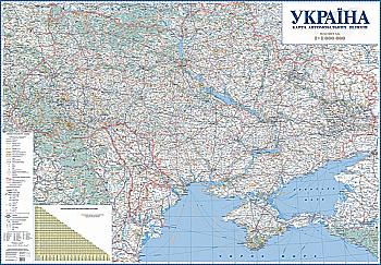 Карта автошляхів України ламінована 1:1 000 000 картон, Розмір: 140х98см, (у) 1009 Карта автошляхів України ламінована 1:1 000 000 картон, Розмір: 140х98см, (у) 1009
