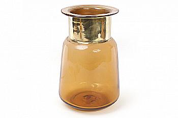 Ваза скляна 27 см, бурштинове скло з міддю, 591-203