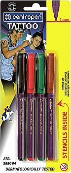 Набір маркерів 2880 Tattoo, 1 мм, 4 кол+трафарет Набір маркерів 2880 Tattoo, 1 мм, 4 кол+трафарет
