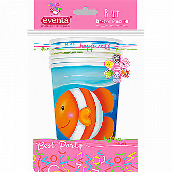 Стаканы бумажные Зверюшки Микс 300 мл/6 шт Eventa