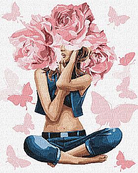 Набір для розпису по номерах 40*50 см "Дівчина-троянда", KHO4798