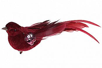 Декоративна птиця на кліпсі 17 см, бордово-червоний, 499-009